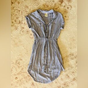 Striped Button-Front Dress in Blue and White
